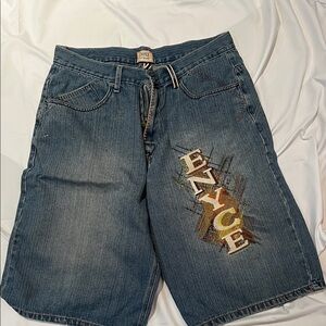 Enyce Blue Denim Shorts with Graphic Logo